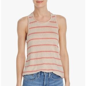 Joie Womens 100% Linen Striped Twist Back Tank Top Beige Red Large